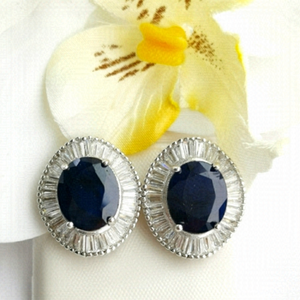 Sapphire Earrings Sterling Silver Omega Back 🆕